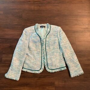 Blue, teal, and green jacket